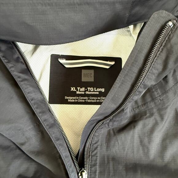 MEC Hooded Rain Jacket Mens XL Tall Black Pertex Shield Full Zip Windbreaker - Picture 2 of 6